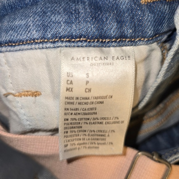 American Eagle 90s Boyfriend Overalls Small Womens Blue Distressed Pink Straps - Picture 13 of 13